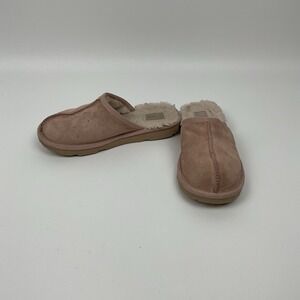 UGG Pink Suede Slippers‎ Womens 5 Shearling Lined Cozy Winter House Shoe Comfy
